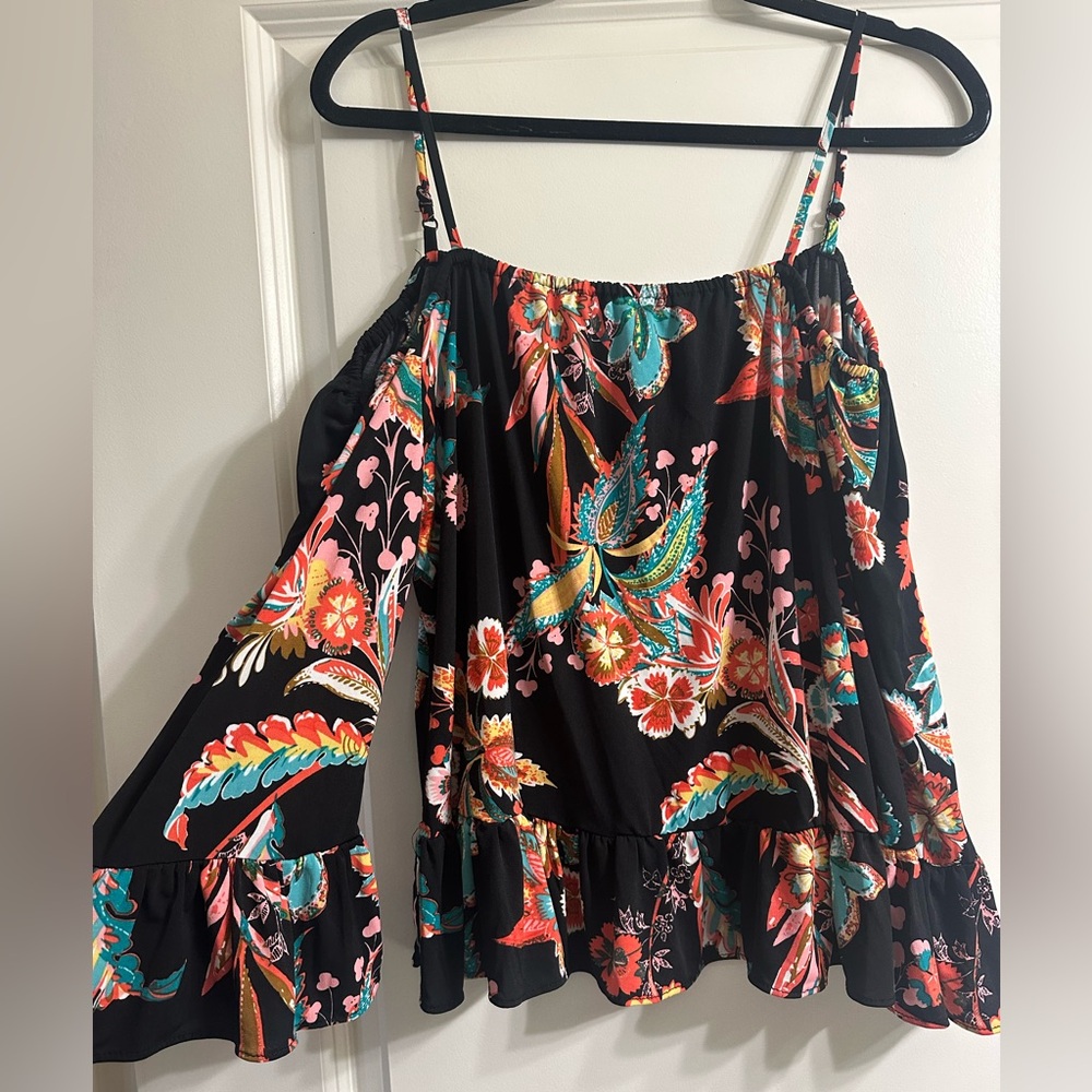 ECI Black Floral Off-Shoulder Blouse